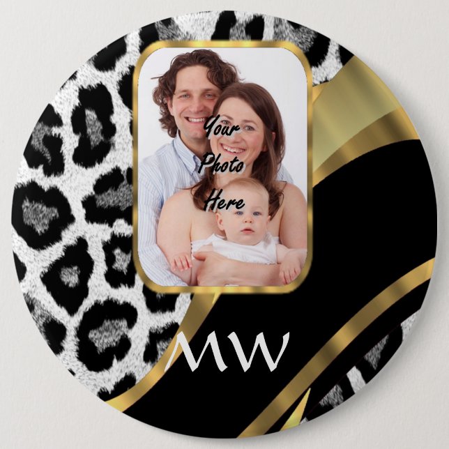 Black and gold leopard print 6 inch round button (Front)