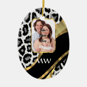 Black and gold leopard print ceramic ornament