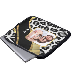 Black and gold leopard print laptop sleeve