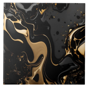 Black and Gold Liquid Marble Ceramic Tile