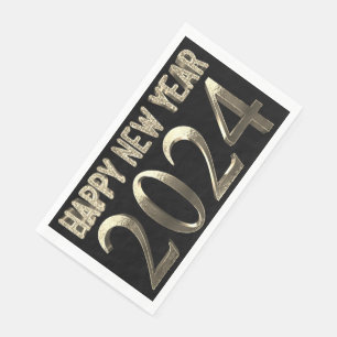 Black and Gold Look Chic Happy New Year 2024 Napkin