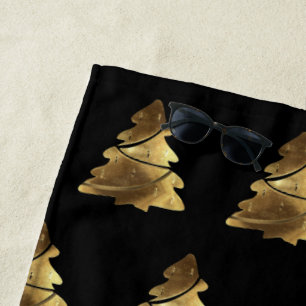 Black and Gold Look Christmas Tree Pattern Elegant Beach Towel