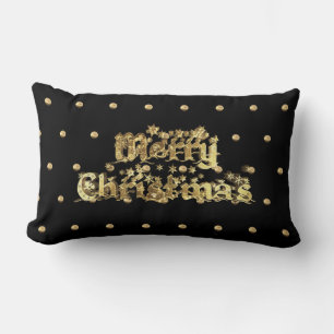 Black and Gold Look Polka Dot Pattern Christmas Lumbar Pillow