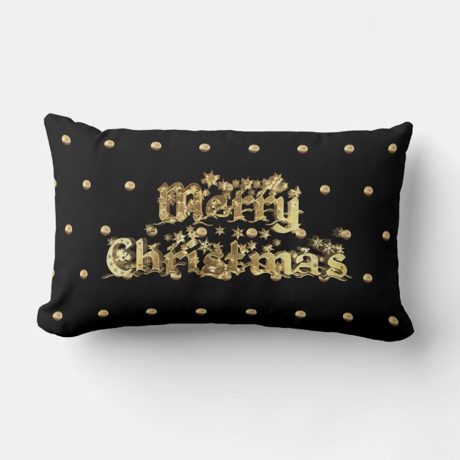 Black and Gold Look Polka Dot Pattern Christmas Lumbar Pillow (Front)