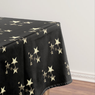 Black and Gold Look Stars Pattern Festive Elegant Tablecloth