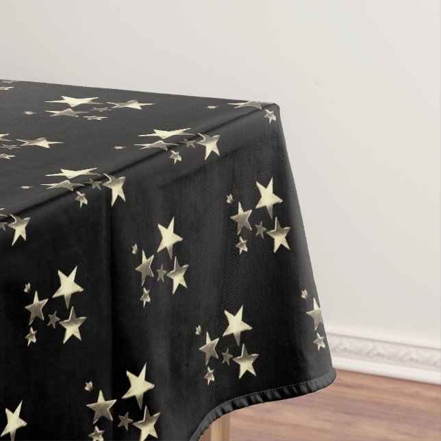 Black and Gold Look Stars Pattern Festive Elegant Tablecloth (In Situ)