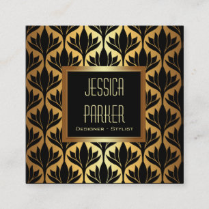 Black and Gold Lotus Flowers Square Business Card