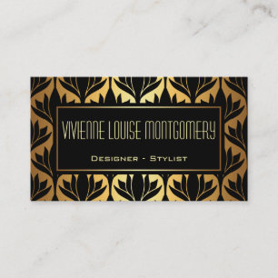 Black and Gold Lotus Pattern Modern Business Card