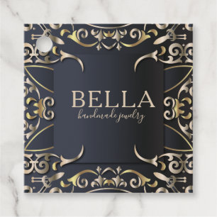 Black and Gold Luxury Chic Baroque Business Name Favour Tags