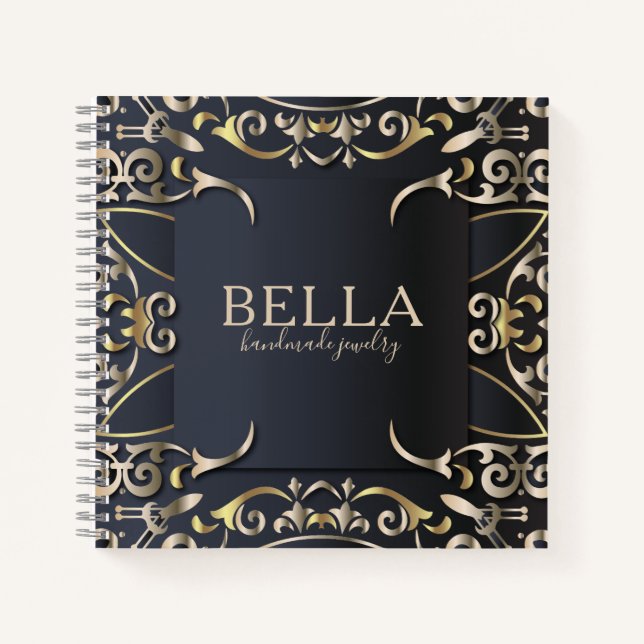 Black and Gold Luxury Chic Baroque Business Name Notebook