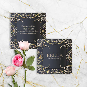 Black and Gold Luxury Chic Baroque Business Name Square Business Card