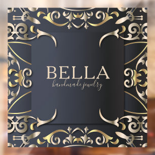 Black and Gold Luxury Chic Baroque Business Name Window Cling