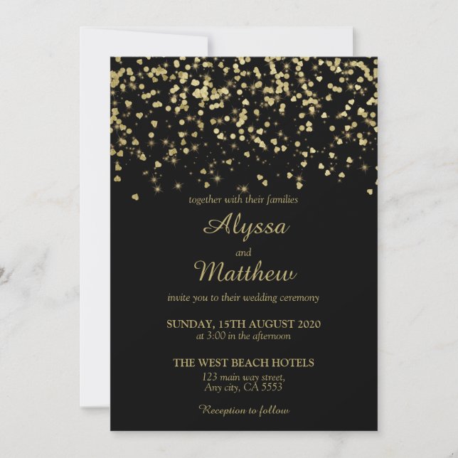 Black and Gold Luxury Confetti Elegant Wedding Invitation (Front)