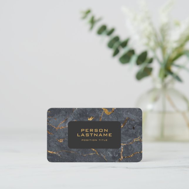 Black and gold luxury marble texture business card (Standing Front)