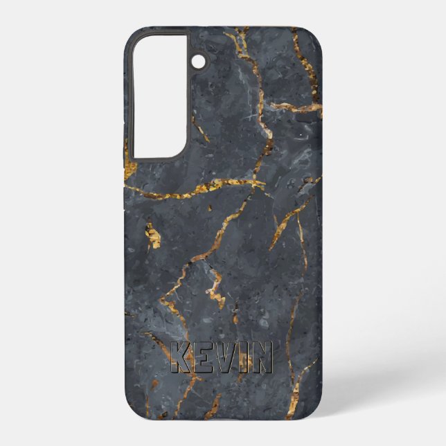 Black and gold luxury marble texture samsung galaxy s22+ case (Back)