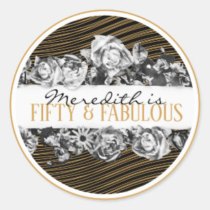 Black and Gold Luxury Personalized 50 And Fabulous Classic Round Sticker