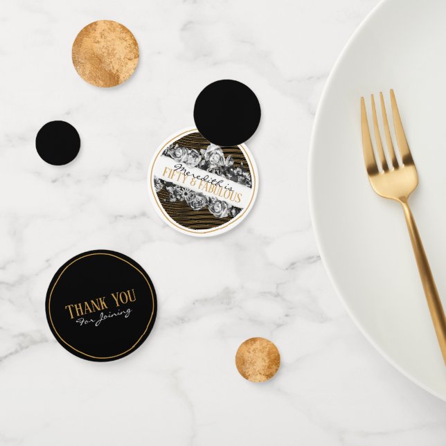 Black and Gold Luxury Personalized 50 And Fabulous Confetti (Group)