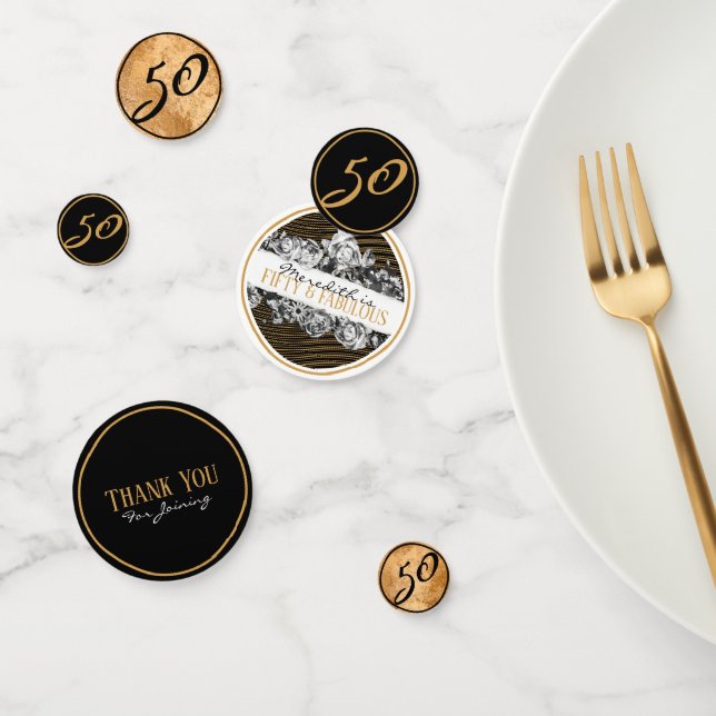 Black and Gold Luxury Personalized 50 And Fabulous Confetti (Group)