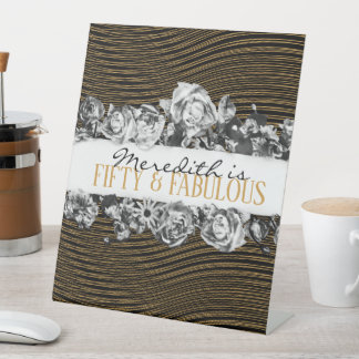 Black and Gold Luxury Personalized 50 And Fabulous Pedestal Sign
