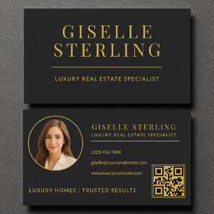 Black and Gold Luxury Real Estate Agent QR Code Business Card