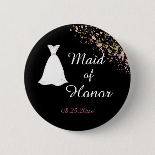 Black and Gold  Maid of Honour 2 Inch Round Button