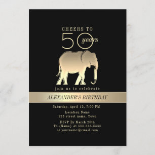 Black and Gold Male 50th Birthday Invitation