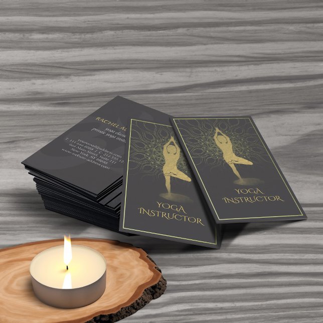 Black and Gold Mandala Yoga Meditation & Om Symbol Business Card (Creator Uploaded)