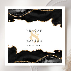 Black And Gold Marble Agate Modern Elegant Wedding Napkin