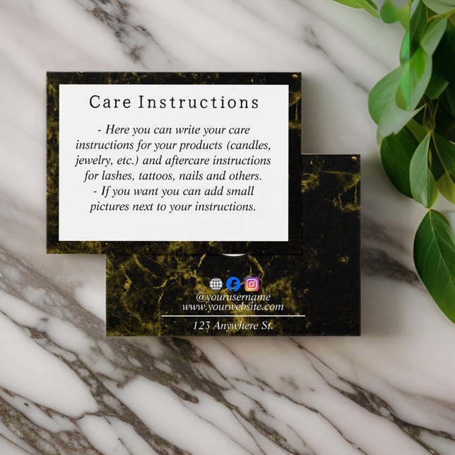 Black and gold marble Care Instruction Card (Creator Uploaded)