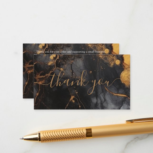 Black and gold marble customer thank you enclosure card (Front/Back In Situ)