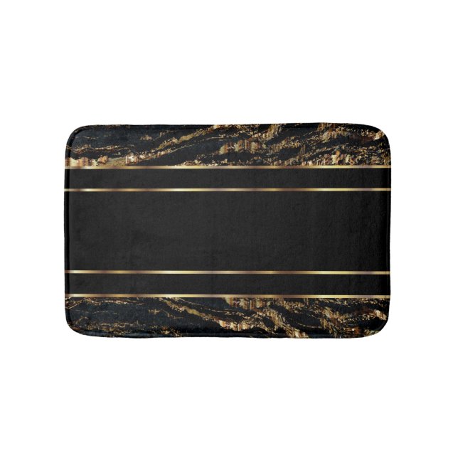 Black and Gold Marble Design Bath Mat (Front)
