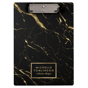 Black and Gold Marble Designer Personalized Clipboard