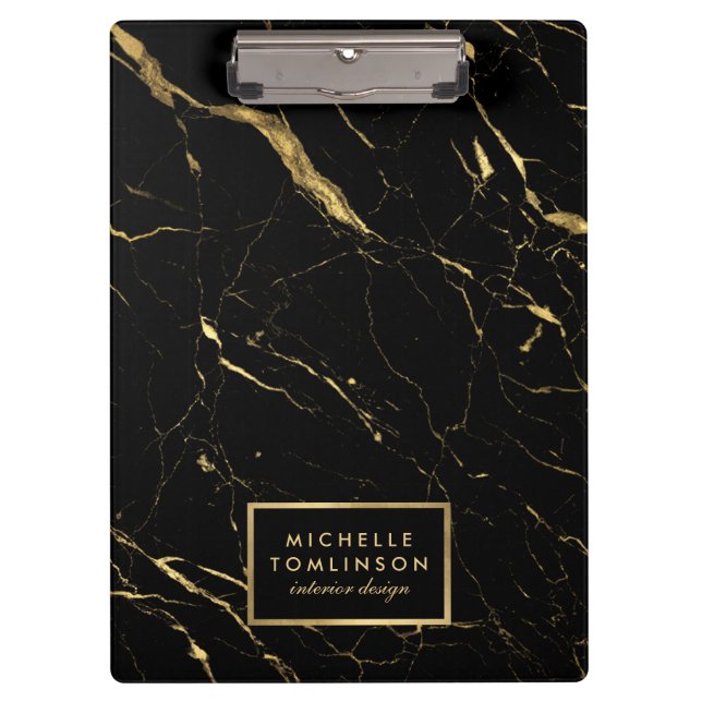 Black and Gold Marble Designer Personalized Clipboard (Front)