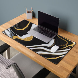 Black and Gold Marble Desk Mat