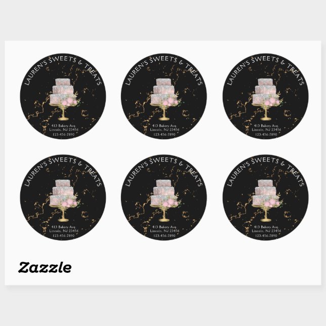 Black and Gold Marble Fancy Cake Pastry Chef Round Classic Round Sticker (Sheet)