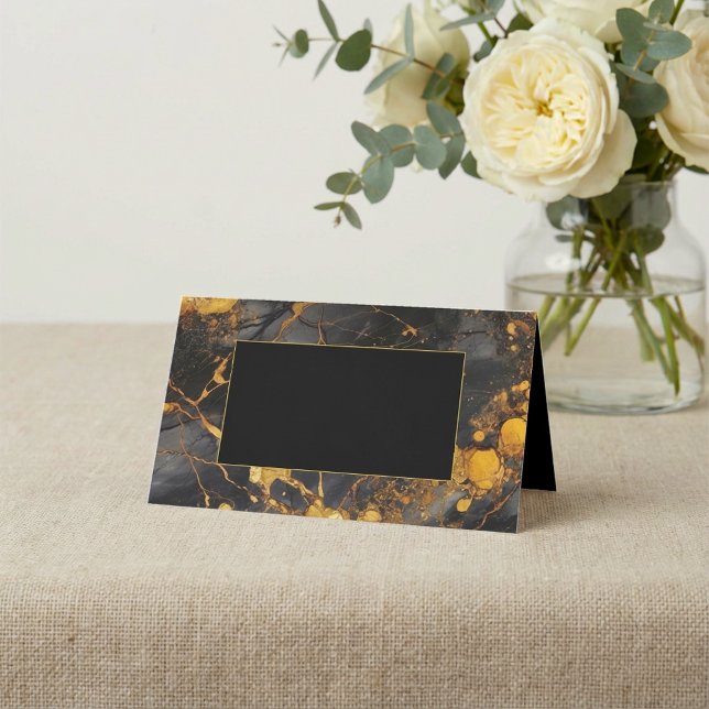Black and gold marble frame guest name place card (Black and gold marble frame guest name place card.)