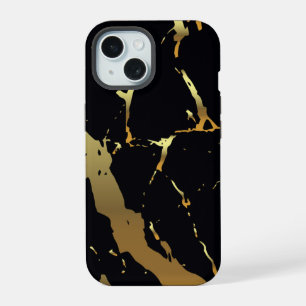 Black and Gold Marble iPhone 15 Case