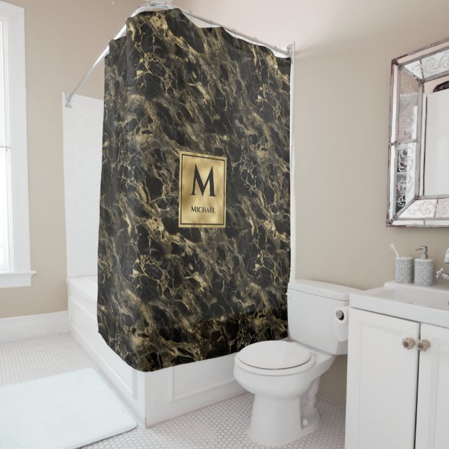 Black and Gold Marble Monogram Elegant Luxury (In Situ)