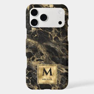 Black and Gold Marble Monogram Elegant Luxury