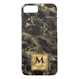 Black and Gold Marble Monogram Elegant Luxury Case-Mate iPhone Case