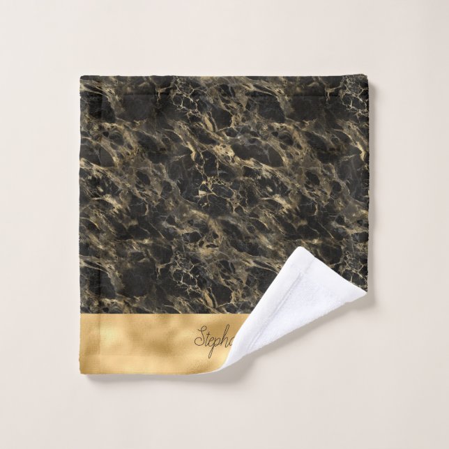 Black and Gold Marble Monogram Face Cloth (Wash Cloth)