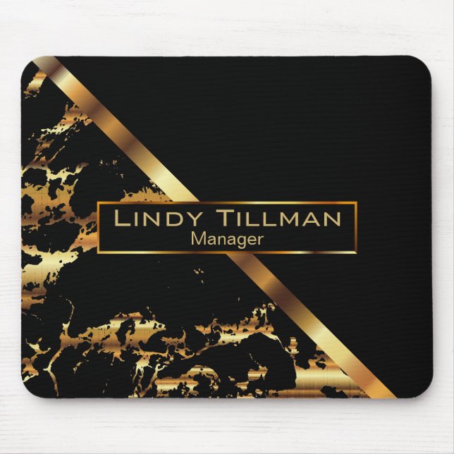 Black and Gold Marble Mouse Pad (Front)