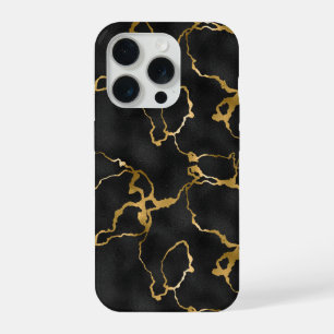 Black And Gold Marble Pattern iPhone 15 Pro Case