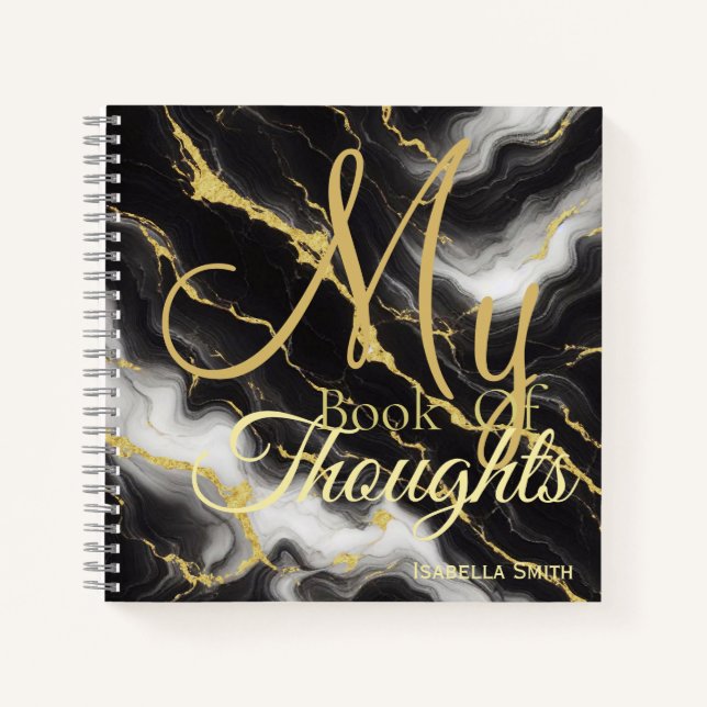 Black And Gold Marble Personalized Gift Thoughts Notebook (Front)