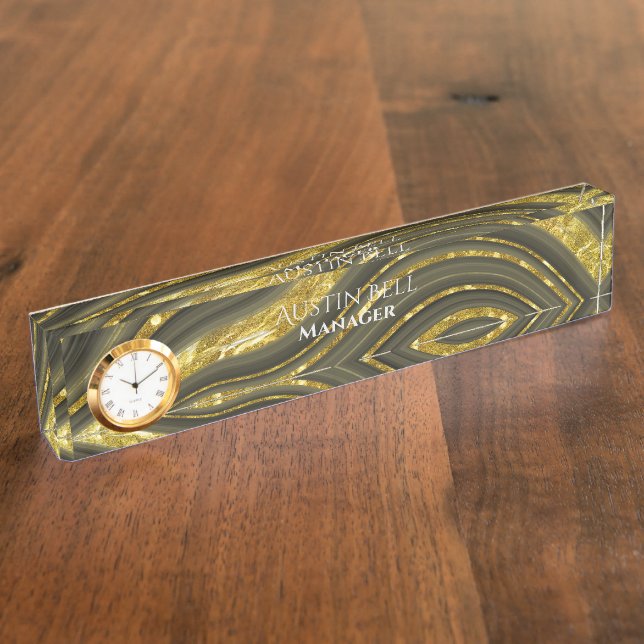 Black and Gold Marble Personalized  Nameplate (Side)