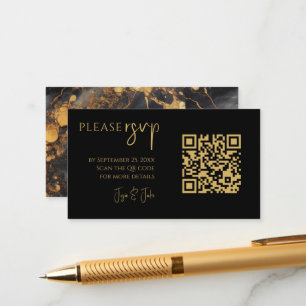 Black and gold marble QR code for weddings RSVP Enclosure Card