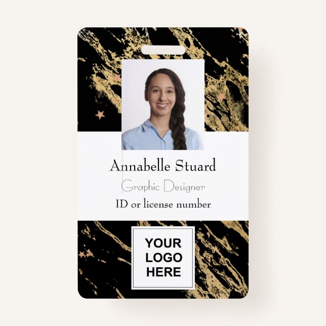Black and gold marble simple minimal professional  badge (Front)