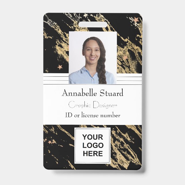 Black and gold marble simple minimal professional  badge (Front)