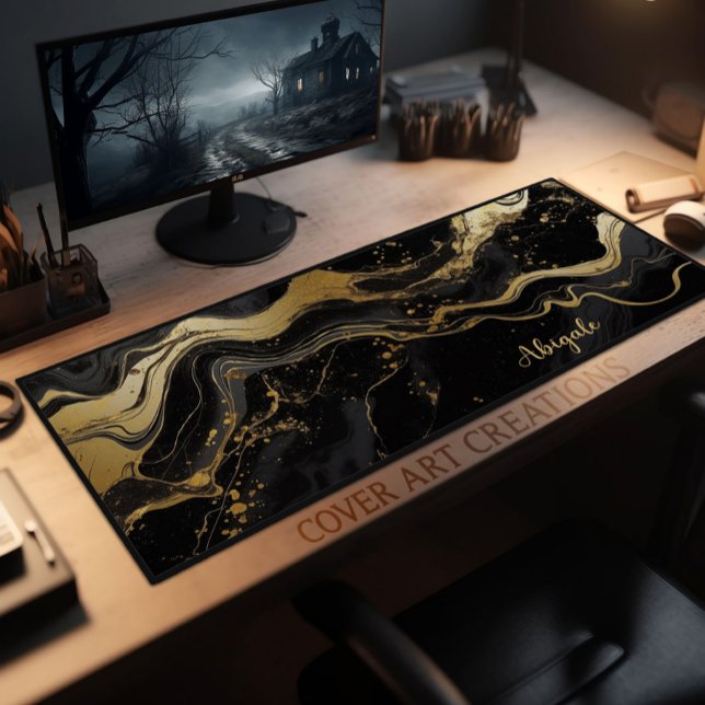 Black And Gold Marble Texture Personalized Desk Mat (Creator Uploaded)