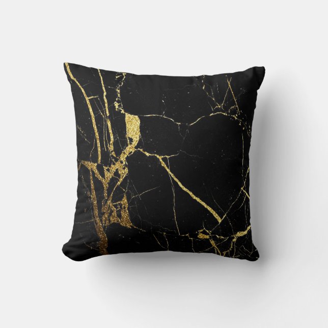 black and gold marble throw pillow (Front)